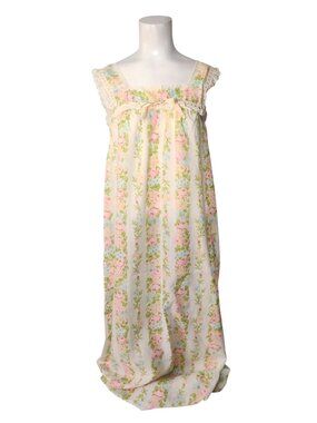 Vintage Sears Perma Prest Pastel Floral Maxi Nightgown M Eyelet Lace Cottage USA